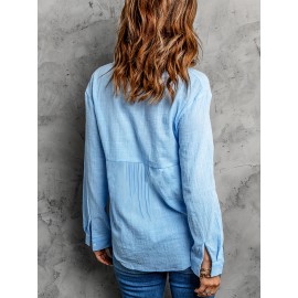 Long Sleeve Linen Shirt, Casual Button Up Shirt For Spring & Fall, Women's Clothing
