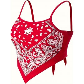 2 Packs Spaghetti Strap Top, Y2K Allover Print Tie Back Sleeveless Cami Top For Every Day, Women's Clothing