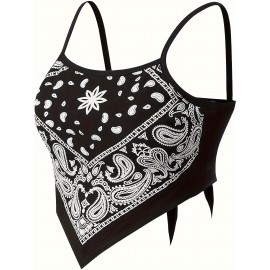 2 Packs Spaghetti Strap Top, Y2K Allover Print Tie Back Sleeveless Cami Top For Every Day, Women's Clothing