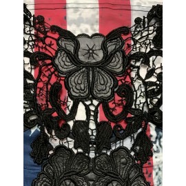 Graphic Print Contrast Lace Tank Top, Casual Crew Neck Sleeveless Tank Top For Summer, Women's Clothing