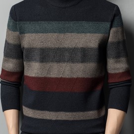All Match Knitted Sweater, Men's Casual Solid Warm High Stretch Crew Neck Pullover Sweater For Fall Winter