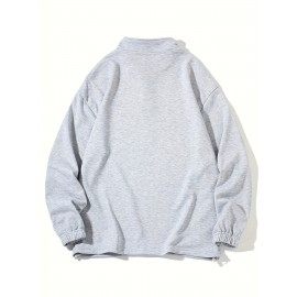 Men's Fashion Trendy Letter Print Lapel Collar Long Sleeve Casual Sports Sweatshirtï¼ŒSuitable For Outdoor Sports