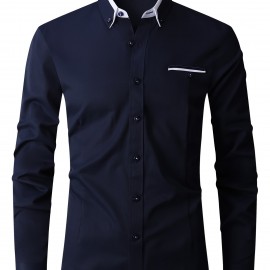Men's Formal Classic Design Button Up Shirt, Male Clothes For Spring And Fall Business Occasion